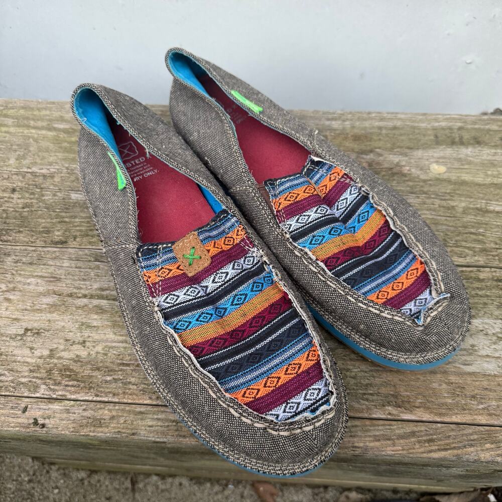 Twisted X Slip On Loafers Woven Southwestern Saddle Blanket WCL0005 Womens 9M